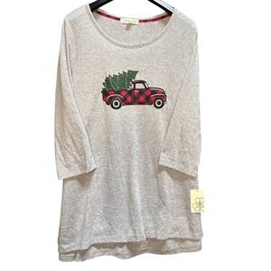 Clover+Pine Christmas Truck Top Shirt XXL NWT Gray 3/4 Sleeve Plaid Red Pickup